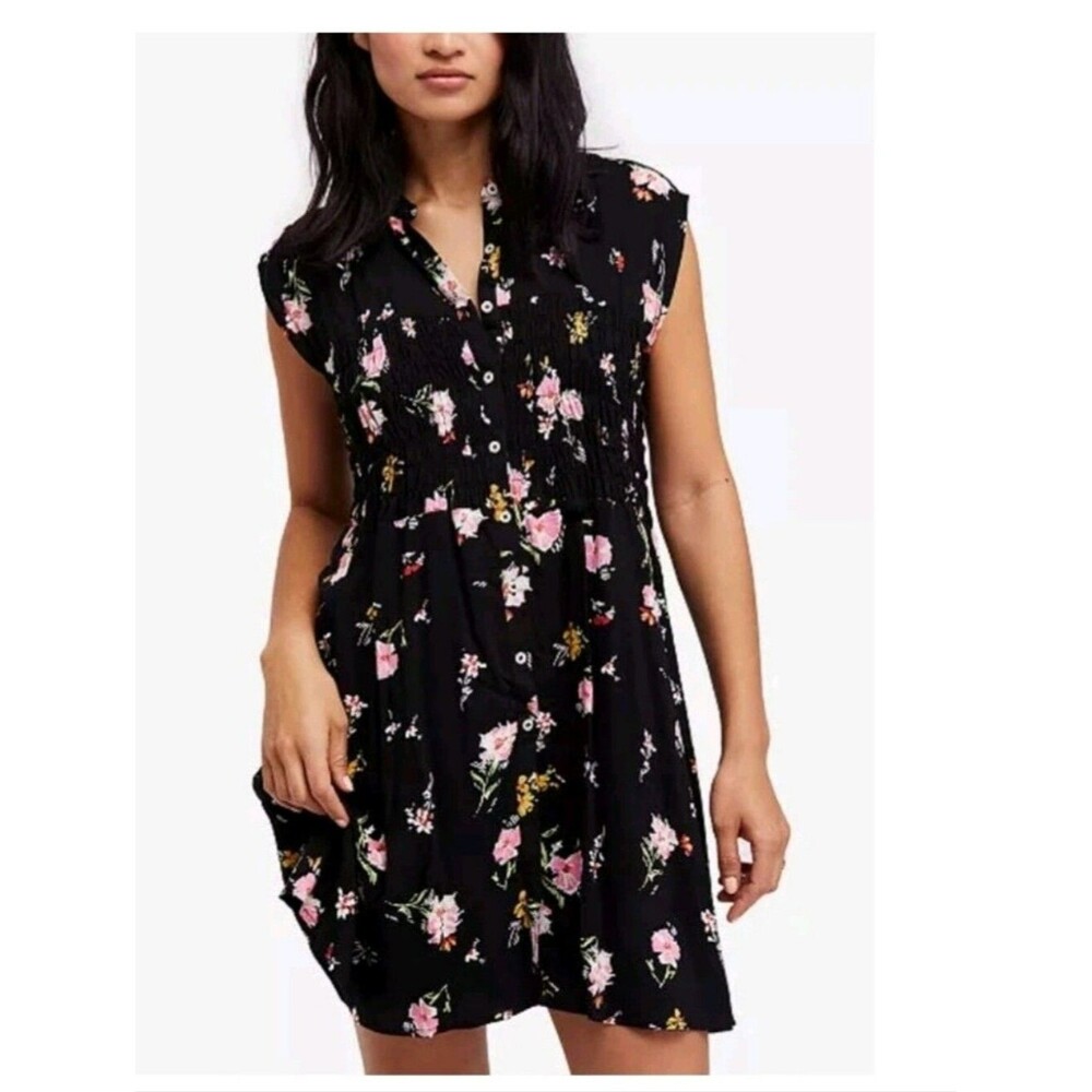 Free People Greatest Day Printed Smocked Shirtdress